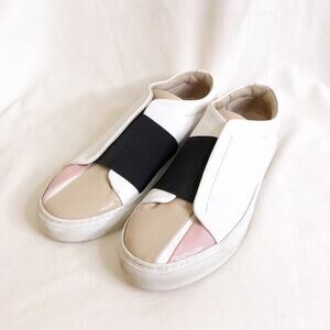 Daniel Essa white black tan pink leather slip on sneakers size 39 or US 8.5